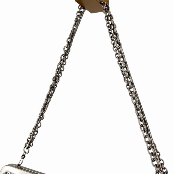 NWT METALLIC SILVER SNAKE EMBOSSED LEATHER CLUTCH PURSE W/ MULTI CHAIN STRAP - Picture 5 of 7